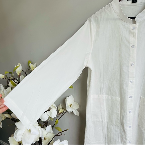 Eileen Fisher white longline mandarin collar cotton tunic - Picture 5 of 6